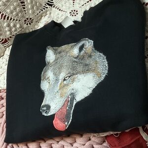 Men's Black Sweatshirt with Wolf Design